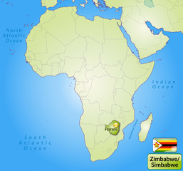 Übersichtskarte von Simbabwe mit Landesflagge