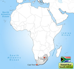 Übersichtskarte von Südafrika mit Landesflagge