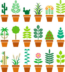 Set of vectorized plants in a pot
