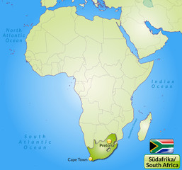 Obraz premium Übersichtskarte von Südafrika mit Landesflagge