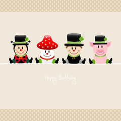 Ladybeetle, Fly Agaric, Chimney Sweep, Pig Beige