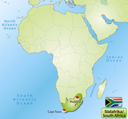 Obraz premium Übersichtskarte von Südafrika mit Landesflagge