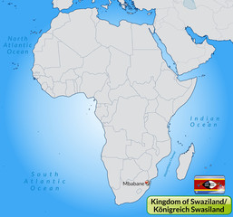 Übersichtskarte von Swasiland mit Landesflagge