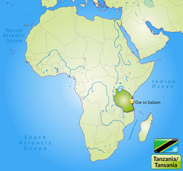 Fototapeta premium Übersichtskarte von Tansania mit Landesflagge