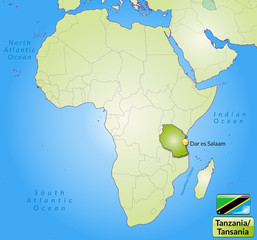 Übersichtskarte von Tansania mit Landesflagge