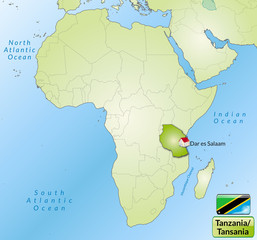 Obraz premium Übersichtskarte von Tansania mit Landesflagge