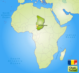 Übersichtskarte des Tschad mit Landesflagge
