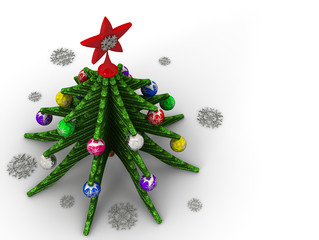 Новогодняя елка, украшения, снежинки - obrazy, fototapety, plakaty