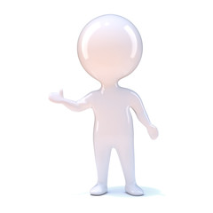 Little man gestures to the right