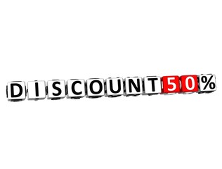 3D Discount 50% Button Click Here Block Text