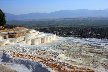 mineral water geyser made terraces for healthy bath, Pamukkale