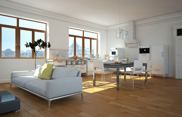 moderne Wohnküche weiss