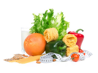 Diet weight loss breakfast concept with tape measure