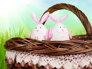 Basket with eggs in the form of rabbit