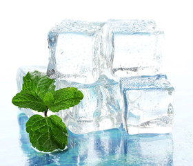 Ice with mint on light background