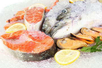 Fresh seafood on ice