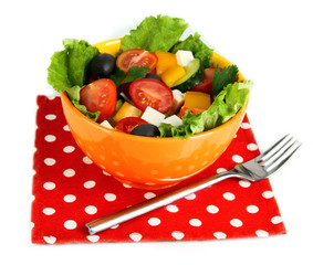 Tasty Greek salad isolated on white