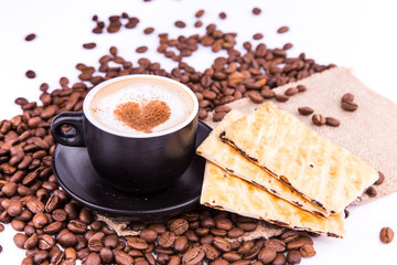 Cup of coffee with a heart. Coffee break concept.