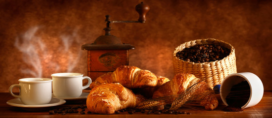Obrazy na Szkle  Gorąca kawa i rogaliki
