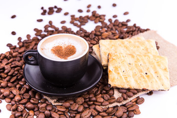 Cup of coffee with a heart. Coffee break concept.