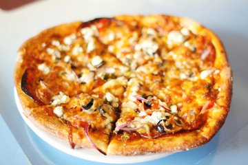 Delicious hot and fresh pizza from the oven.