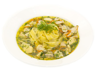 soup of vegetables and mushrooms in a restaurant