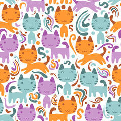 Seamless pattern with cute little kittens