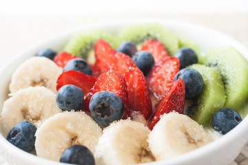 yogurt with banana, kiwi and berries