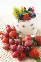 yogurt with grapes, kiwi and berries
