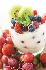 yogurt with grapes, kiwi and berries
