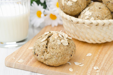 bread rolls wholemeal with oat flakes, horizontal