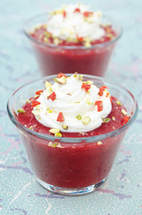 dessert with strawberry jam and whipped cream