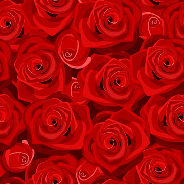 Seamless background with red roses. Vector illustration.