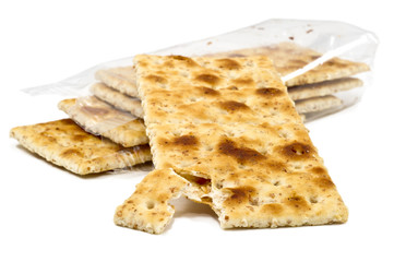 Integral crackers on white background