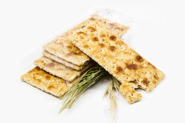 Integral crackers on white background