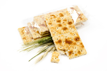 Integral crackers on white background
