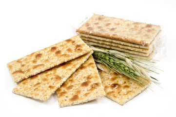 Integral crackers on white background