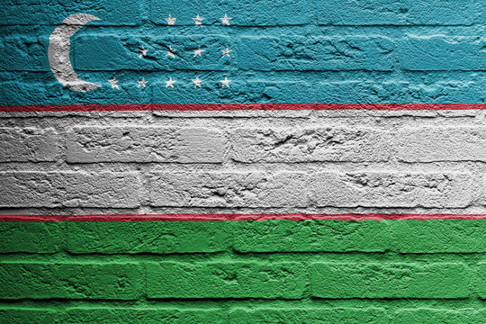 Brick wall with a painting of a flag, Uzbekistan