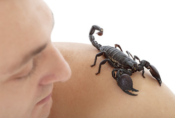Man with scorpion on his shoulder
