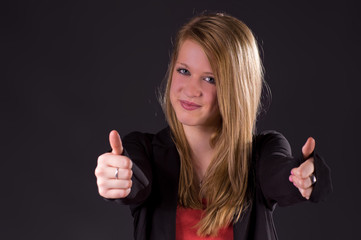 Nice blond Teenie with Thumbs up