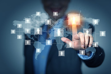 Image of female touching icon of social network