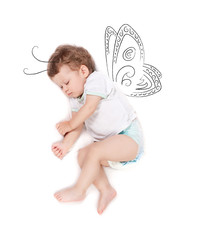Baby sleeping on white