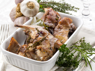 roasted rabbit with herbs and garlic