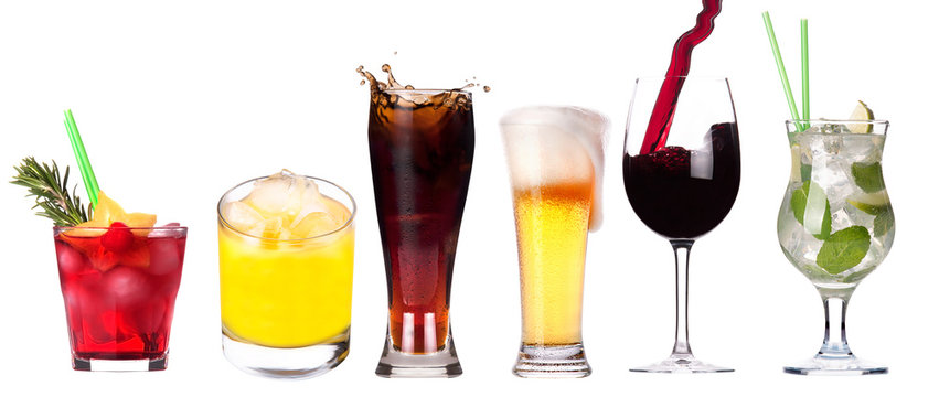 Collection of different images of alcohol isolated