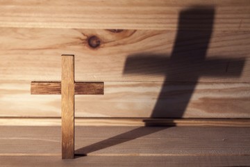 Cross over  wood table with shadow