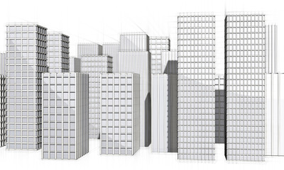 drawing of cityscape with skyscraper
