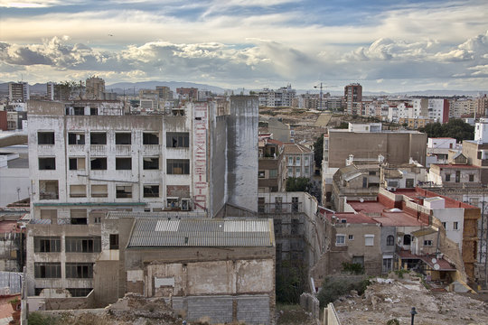 houses destroyed in the city of Cartagena in Murcia, Spain