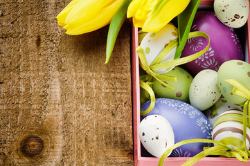 Colorful Easter eggs in festive setting