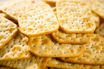 Crackers on the table a handful of scattered
