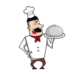 Cartoon Chef with Serving Tray